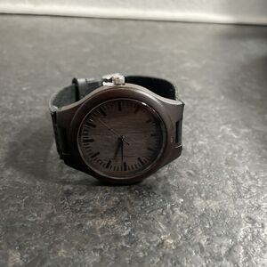 Wooden  Engraved leather belt Watch Mom to Son Gift Wristwatch VGC No Battery